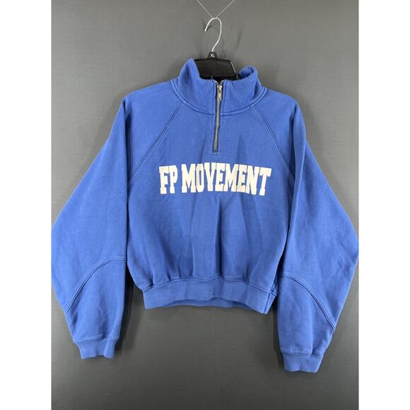 New Free People For The Win Logo Half Zip Size Medium Blue - Picture 2 of 7